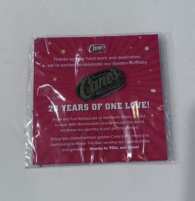 New Raising Cane's Chicken 28 Years One Love Crew Golden B-Day Hat Pin Pinback