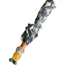 RARE Vintage 1994 Warner Bros Bugs Bunny Plaid Umbrella Wooden Handle Auto  Open