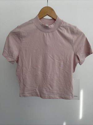 Lululemon Kitsilano Mock Neck Tee NWT MITP Pink Size 6 8 Cropped Pima Cotton