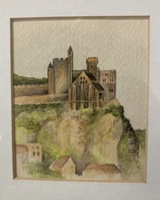 "Castle On Hill" Original Water Color Painting Unkown Artist 11.5"x 9x .5"