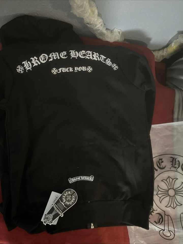 Chrome Hearts Black/White Floral Horseshoe Zip-Up Hoodie Size Small - Image 2 of 3