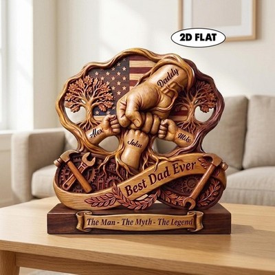 Custom Dad Fist Bump Wooden Sign, Dad Holds Kids' Hands Gift, Father's Day Gift