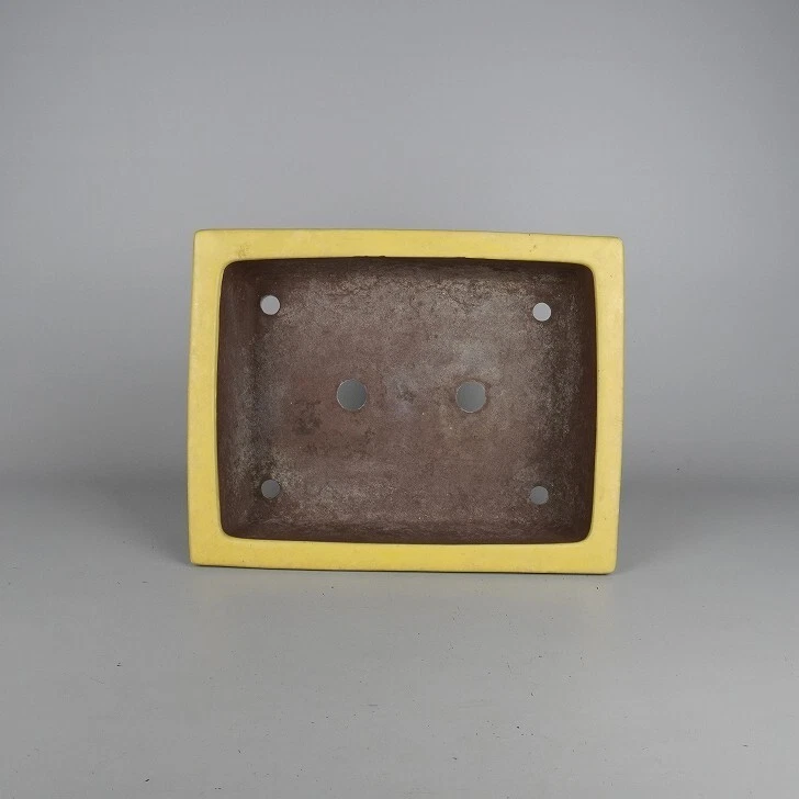 Maceta Bonsai Yamaaki Shosen Tokoname 32 cm Amarillo Esmaltado Rectángulo Mado-iri Usada Foto 4 de 4