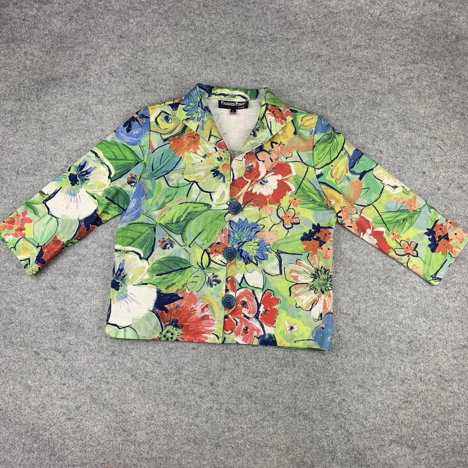 Giacca pony dipinta grande boho floreale tropicale hippy blazer AOP made in USA