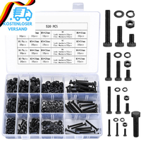 520 Stk M3 M4 M5 M6 Schrauben Set, Sechskantschrauben Muttern Set, Schwarz Masch