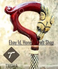 Hand Carved Dog Handle Walking Cane Wooden Handmade Walking Stick Animal Gift