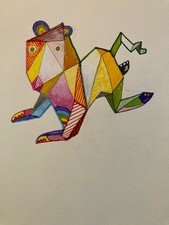 Peinture Painting 1980 Gouache Kunst Papier Cubiste Post Cubisme Tier Zeichnung