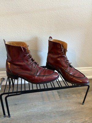Bata Red Leather Lace Up Boots For Women In Size 38