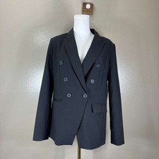 Nine West Double Breasted Blazer Women's Medium Black Notch Lapel Collar Vented