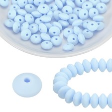 100Pcs Silicone Beads 12mm Lentil Rubber Focal Beads Bulk, Gray Blue