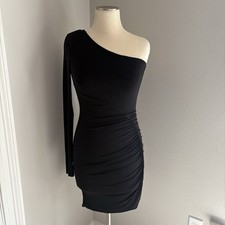Fashion Nova Black One Shoulder Long Sleeve Dress Size Small Very Stretchy 