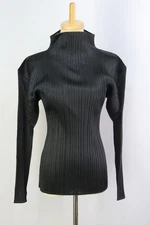 PLEATS PLEASE Black High Neck Long Sleeve Top 126 9707