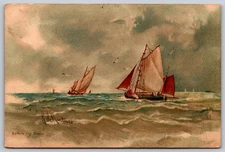 Vintage 'Before the Storm' Sailing Boats Seascape Postcard Signed AA172