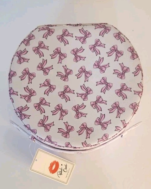 NWT! Blush Crush Round Travel Vanity Storage Case w/Mirror Pink Coquette Bows