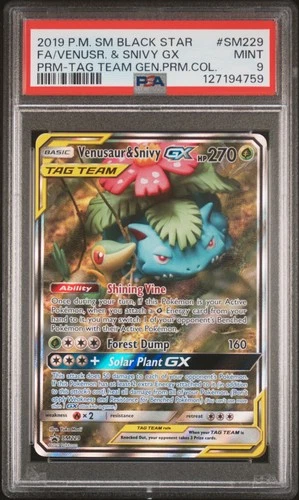 2019 POKEMON SM BLACK STAR PROMO #SM229 FULL ART/VENUSAUR & SNIVY GX PSA 9