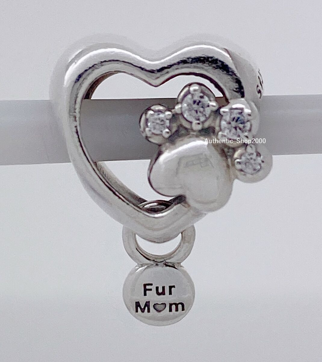 New 100% Authentic PANDORA Sparkling Paw Print Heart, Fur Mom Charm  798873C01