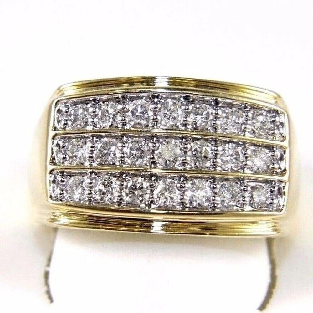 3Ct Round 3-Row Moissanite Men's Wedding Anniversary Band 14k Yellow Gold Plated