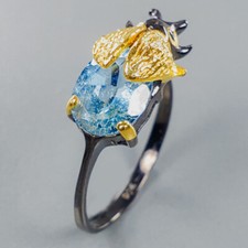 925 Sterling Silver Ring Natural Blue Topaz handmade Jewelry silver/RVS355