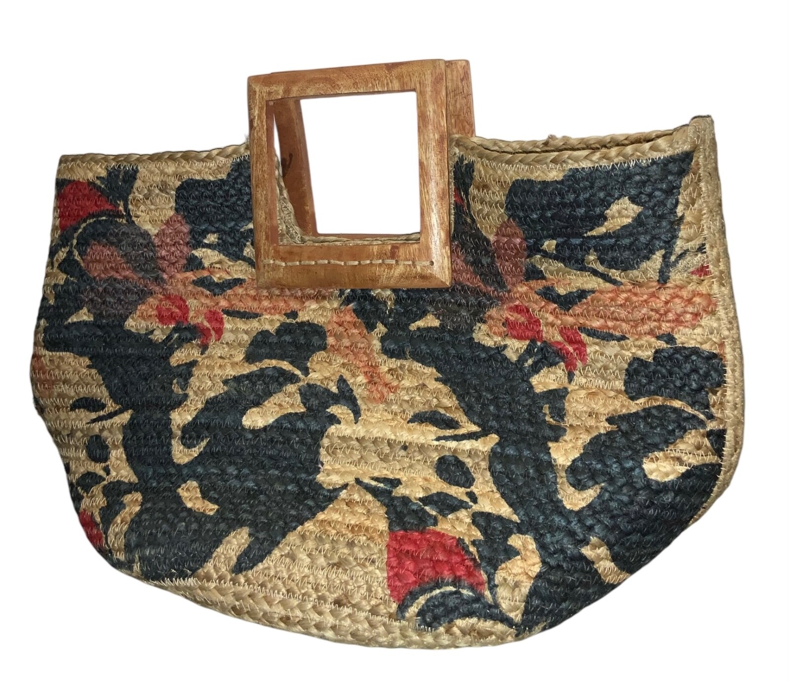 Vintage Straw Beach Tote with Wooden Handle for Summer Resort Getaway