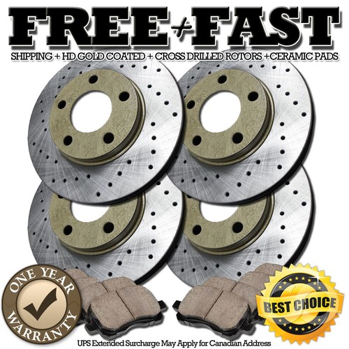 J0146 FIT 2007 2008 Honda Ridgeline Drilled Brake Rotors Ceramic Pads F