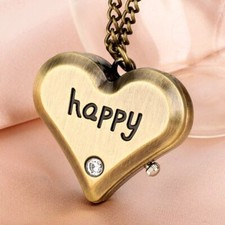 Creative Happy Heart Shape Necklace Chain Quartz Pocket Watch for Men Women Gift