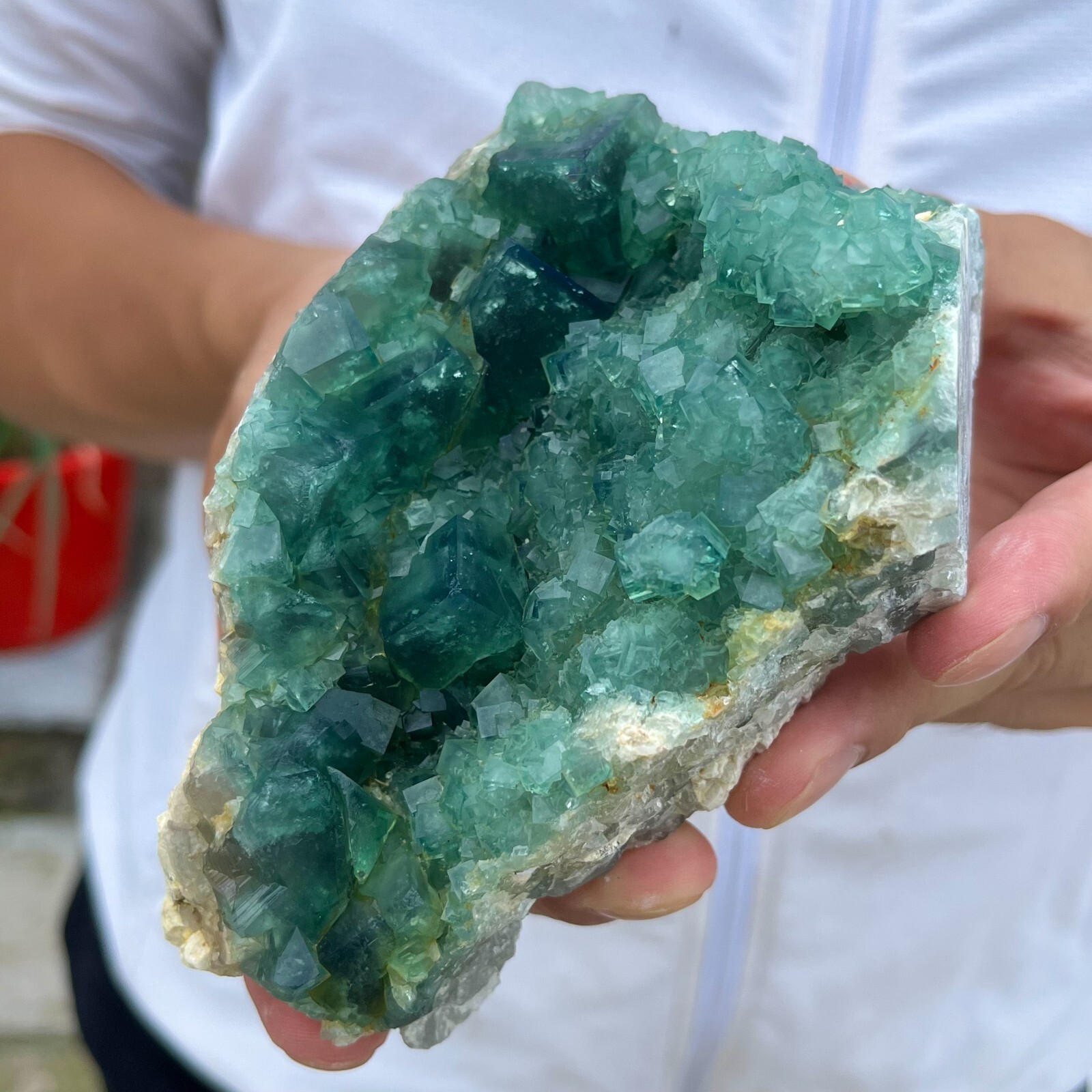 700g Natural Green Fluorite Quartz Crystal Cluster Mineral Specimen