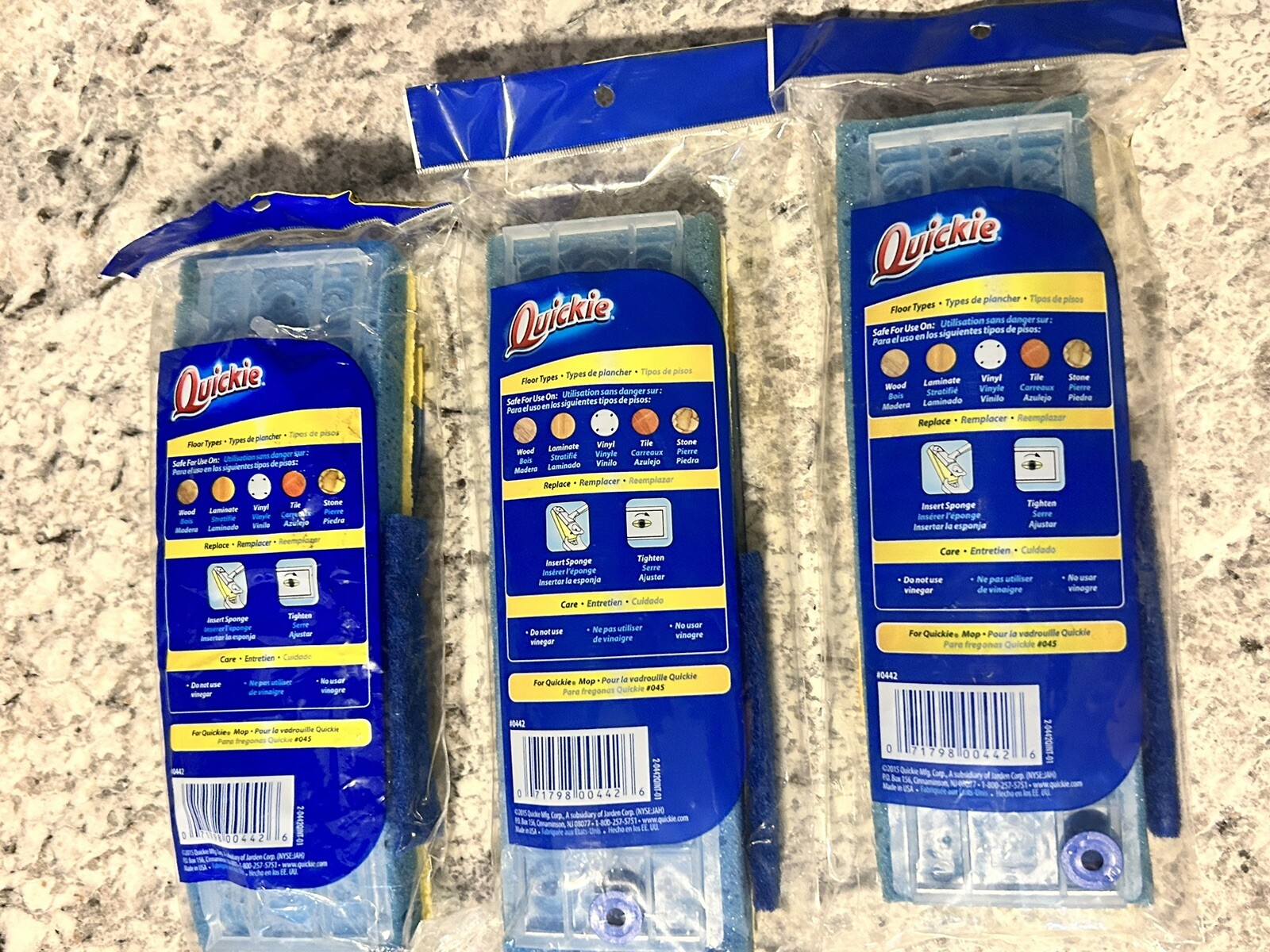 3x Quickie Clean Squeeze Sponge Mop Refill #0442, Type S, Fits Mop #045, New