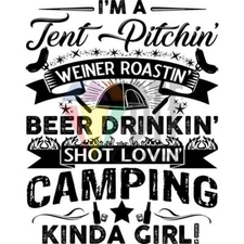 Camping Girl Black, DTF Transfer, 12X12