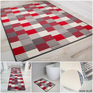 Détails Sur Rouge Gris Antidérapant Cuisine Tapis Absorbant Lavable Géométrique Utilitaire Chambre Tapis Afficher Le Titre Dorigine