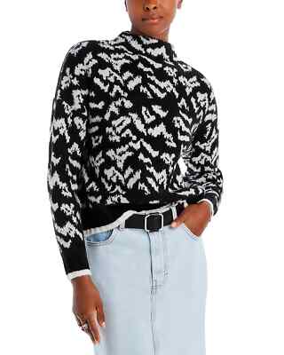 AQUA  Women's Animal Print Mock Neck Sweater, Black/Ivory, XL