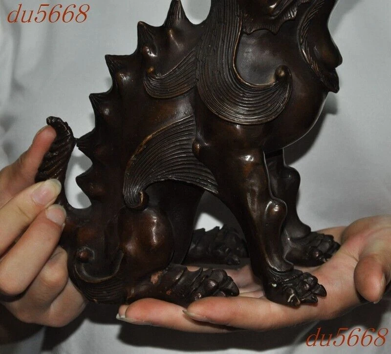 10.8" China bronce Feng Shui riqueza animal valientes tropas pixiu bestia estatua Foto 3 de 4
