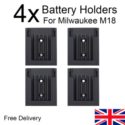 4x Milwaukee M18 18V Akkuhalter (schwarz) - Wandhalterung oder unter Schreibtisch.