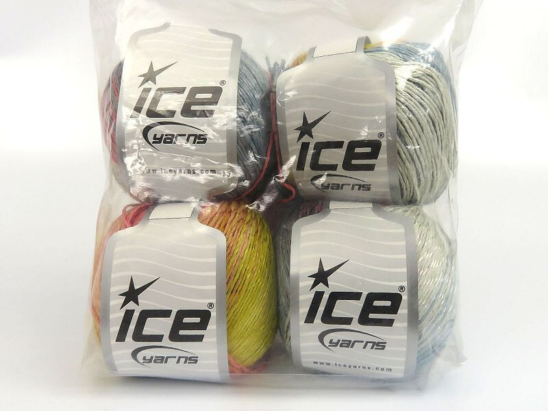 4-Skein Lot Summer Color Yarn Cotton Viscose Fine 4x100g/350g Blue Grey Orange