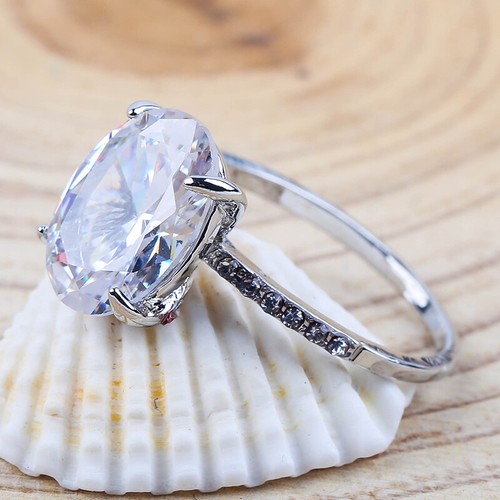 Fashion Women 925 Silver White Topaz Wedding Engagement Jewelry Ring Size 6-10