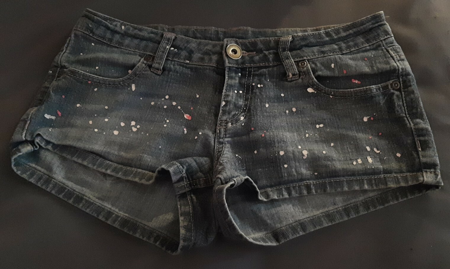 City Streets Paint splatter splashed denim shorts wom… Gem
