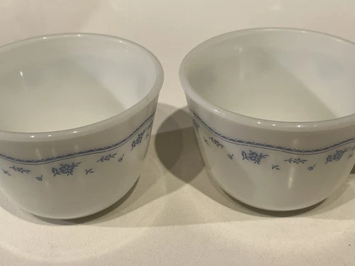 2 Vintage Pyrex Morning Blue Floral Coffee Tea Mug Cup Milk Glass