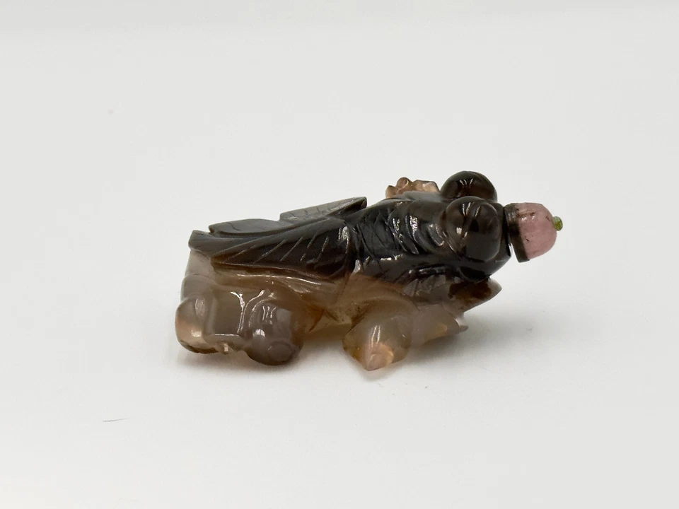 Antigua botella de tabaco de ágata tallada china con dos peces (muy rara) Foto 3 de 4