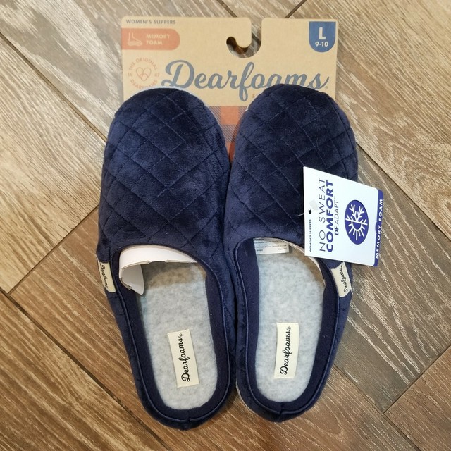 Dearfoams Womens Quilt Memory Foam Clog Slippers Navy/Gray Sz 9-10 NWT | eBay