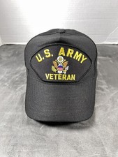 VTG US Army Veteran Patch Eagle Crest Made In USA Black Snapback Military Hat