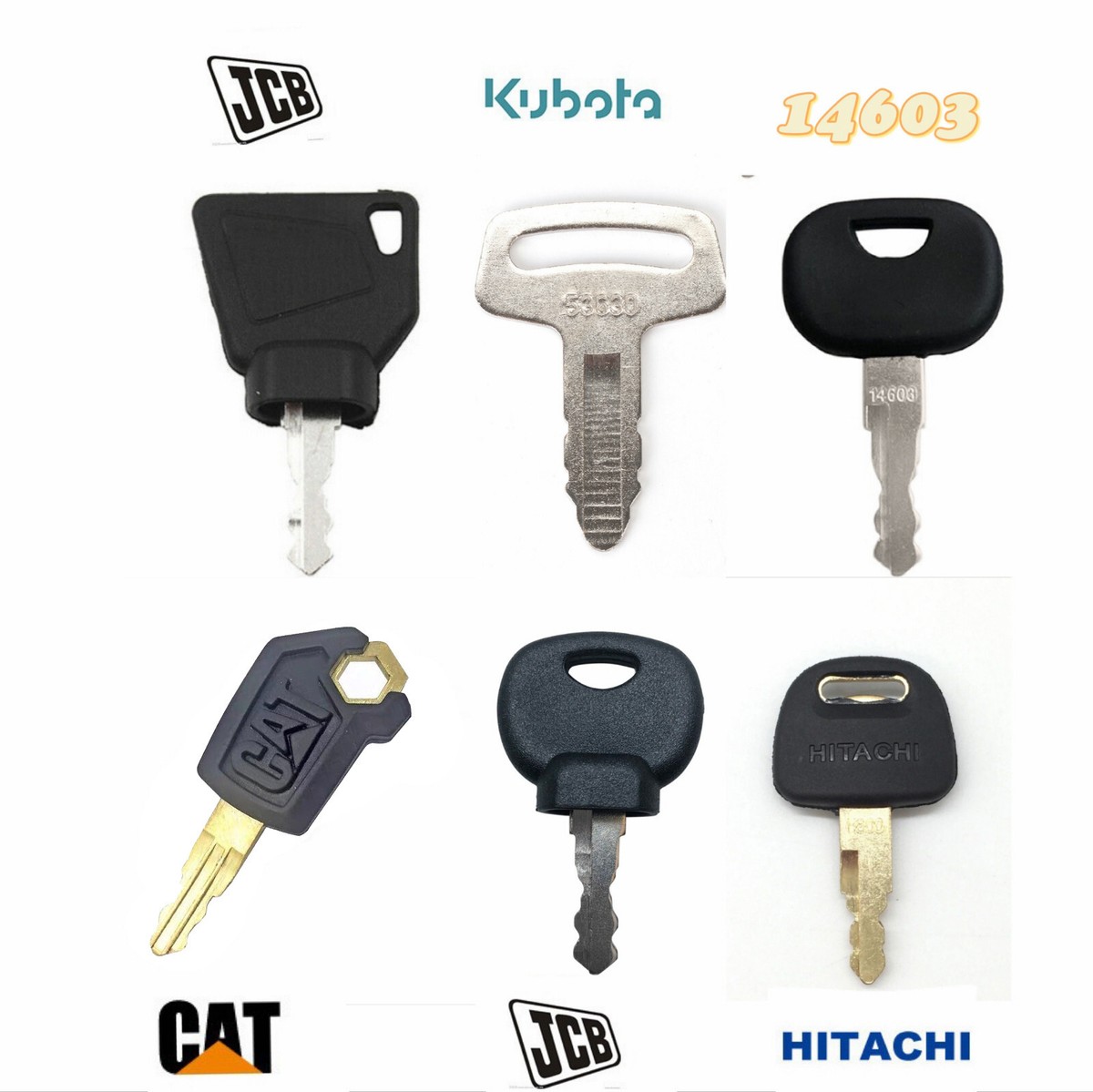 6Pcs Excavator Key For JCB Hitachi ZAX CAT Takeuchi 14603 Kubota