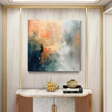 Blue Abstract Oil Painting Thick Textured Hand Painted On Canvas Wall Art 24in