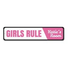 Girls Rule Sign, Personalized Kid's Room Sign, Custom Girl Metal Decor Sign