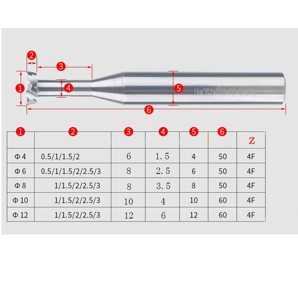 T Slot 4Teeth Keyseat Milling Cutter Solid Carbide End Mill 4mm12mm