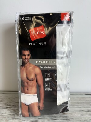 Hanes Men's White Platinum Classic Cotton Tagless Boxer Briefs, Size Large 6-Pa