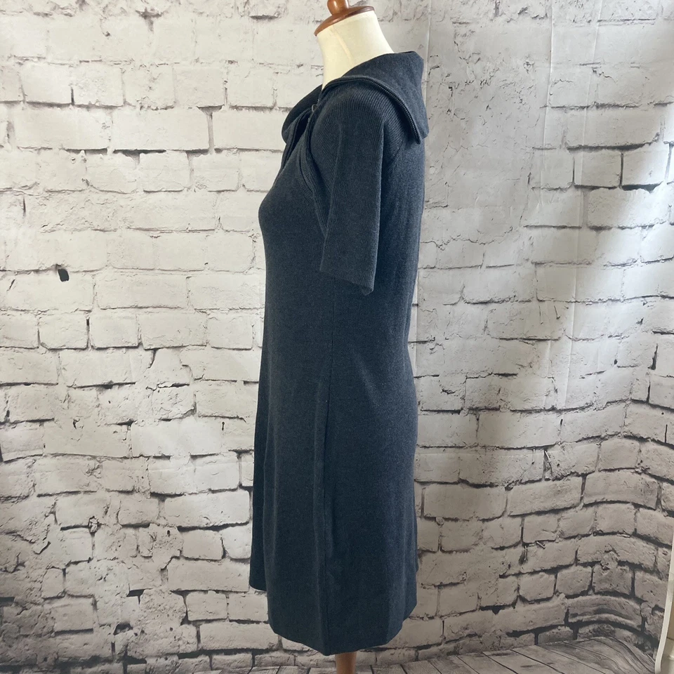 Vestido Suéter Calvin Klein Para Mujer Talla Pequeña Gris Cuello con Cremallera Elástico Tejido Suave Foto 2 de 4