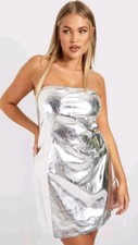 Metallic Silver Bandeau Dress Size 16