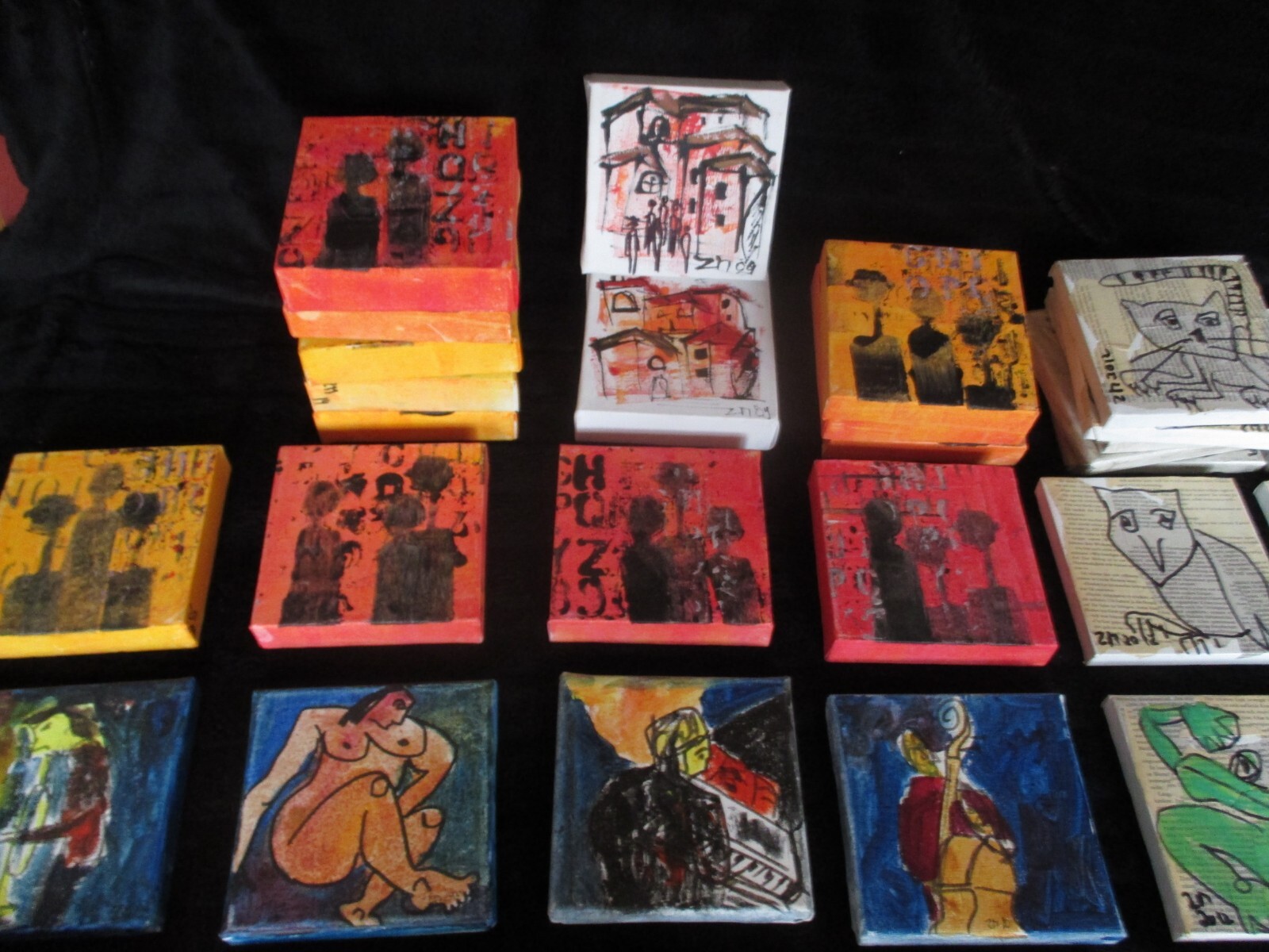 Italy 2 on canvas each 20x20x4 cm picture drawing painting Mediterranean summer