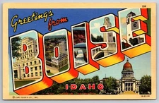 Boise ID~Capitol~Main Street~Courthouse~Dam~Bridge~Railroad~Large Letter Linen