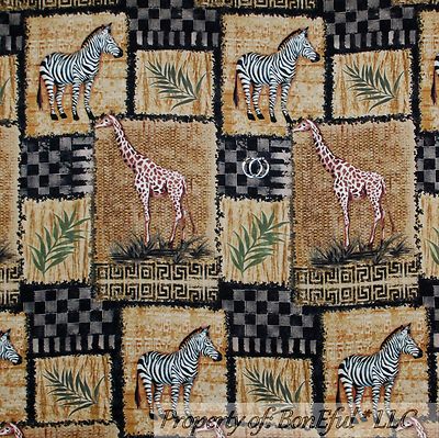 BonEful Fabric FQ Cotton Quilt Black Brown African Zebra Giraffe