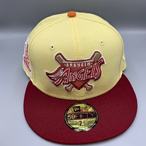 Los Angeles LA Angels Hat Men 7 1/2 Yellow Red 59Fifty New Era MLB Fitted Cap - Picture 2 of 8